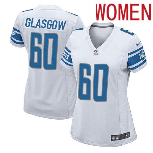 Women Detroit Lions 60 Graham Glasgow Nike White Game Player NFL Jersey